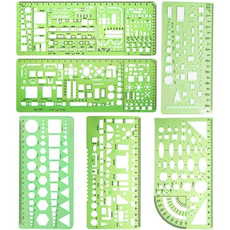 SABIR 6 Pièces Modèles de Mesure en Plastique Modèles de Mesure Pochoirs de Coffrage Règles de Dessin pour Le Bureau et l'École, Vert Clair (1/5)
