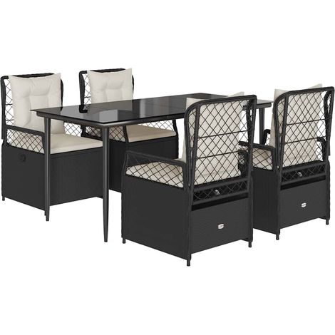 Ensemble à manger de jardin coussins 5pcs  Mobilier de jardin Noir Résine tressée (1/5)
