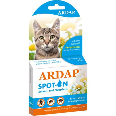 ARDAP Spot On Floh- und Zeckenschutztropfen für Katzen unter 4 kg 3 x 0,4 ml (1/4)