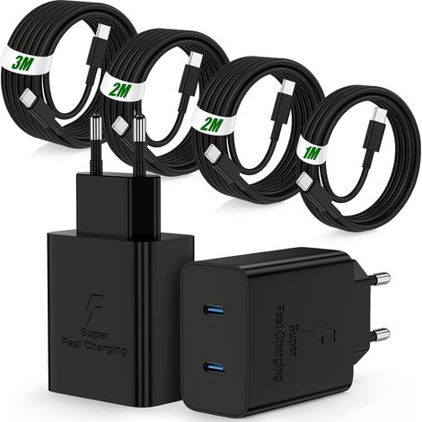 45W Chargeur USB C Rapide pour Samsung Galaxy S26 Ultra/S25/S24/S23/S22/S21,2Pack 2-Port Samsung Chargeur USBC avec 1/2/2/3M Câble Type C,Prise Secteur USBC Adapteur pour Note20/10/9/8/A73/A53/A52 (1/5)