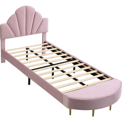 GagaGagaLit rembourré 90x200 cm rose velours avec banc (1/5)