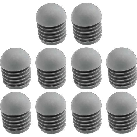 10x Embout de tube rond rentrant à ailettes tête demi-sphérique matière élastique antidérapante Bouchon Capuchon Pied Meuble Table Chaise Protection Extrémité Cannelé, Ø extérieur 30mm gris