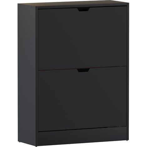 2 Drawer Shoe Cabinet Hallway Storage Cupboard Stand, 100% FSC, Black