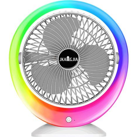 Ortviai Ventilateur de Bureau LED Coloré avec Éclairage Ambiant Dégradé, 3 Vitesses, Batterie 1200 mAh, Charge USB-C (1/5)