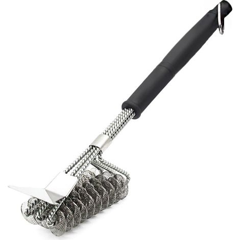 Brosse à Barbecue avec spatule en Acier Inoxydable 304 et poignée Longue - Idéal pour Barbecue à Charbon ou électrique (1/4)