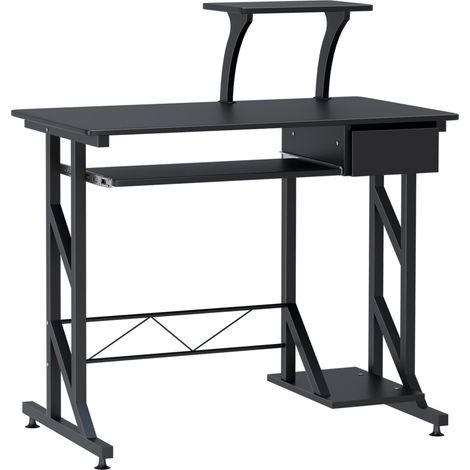 Bureau d'ordinateur Salvaspazio en acier et bois, bureau de bureau avec tiroir, étagère à clavier escamotable, 90x50x100 cm, noir