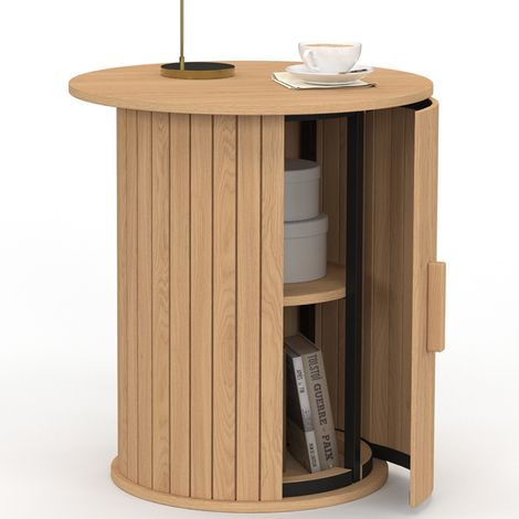 Runder Beistelltisch, Sofatisch, Nachttisch JULIETTE 45 cm mit Stauraum im Inneren, aus Holzlatten in Eichenoptik (1/5)