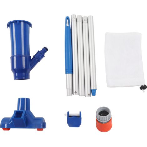 Petit aspirateur de piscine portable pour bassin, spa, bain à remous, avec canne en alliage d'aluminium 5 sections, sac en nylon à mailles fines, couleur bleue, norme américaine (1/5)