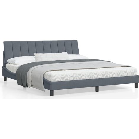 Cadre de lit avec tête de lit Gris foncé 180x200 Velours (1/5)