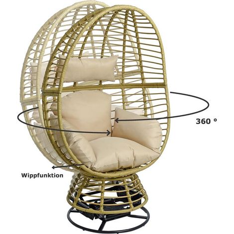 Polyrattan Loungesessel Schwingsessel Rattan Sessel Relaxsessel Stuhl Beige (1/5)