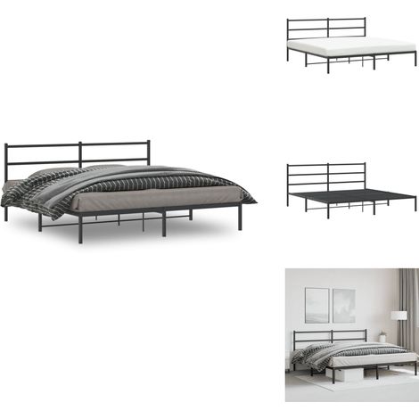 Cadre de lit métal sans matelas avec tête de lit noir 193x203cm - Cadre De Lit - Lit Double - Lit Metal - Lit Avec Têtedé Lit - Literie (1/5)