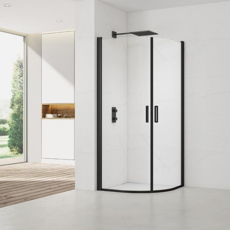 Swiss Aqua Technologies Set Porta doccia 80x195 cm nero trasparente + 2x Maniglia porta doccia, cromo (SATFUS80CT-SET)
