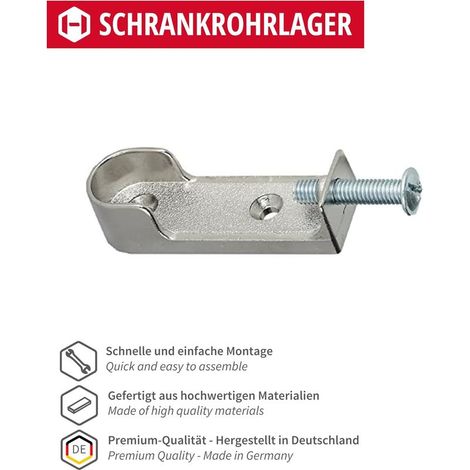 Set aus 2 ovalen Kleiderstangenhalterungen aus Metall, verchromt, hergestellt in Deutschland, mit M6 x 28 mm Schrauben (1/4)