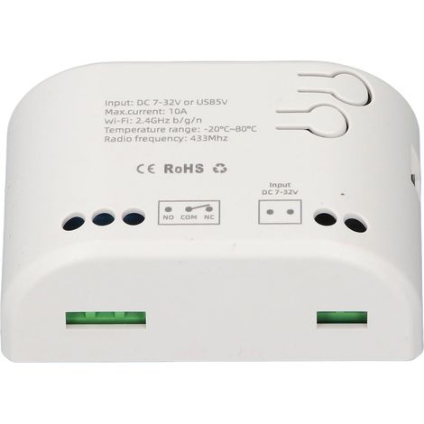Relais WiFi 2200 W compatible Bluetooth avec application mobile et télécommande. Interrupteur intelligent WiFi pour lampe, ventilateur, porte de garage 7-32 V. (1/5)