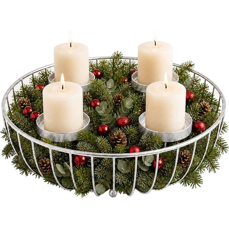 Relaxdays Corona d'Avvento, 4 candele a pilastro in metallo, 10 x 33 cm, decorazione moderna argento (1/5)