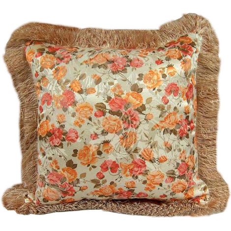Elegante federa in raso con motivo floreale nei toni del crema e dell'arancione. (1/2)