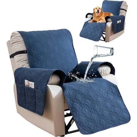 23in réversible fauteuil couchant couvercle, imperméable fauteuil couchant couvercles avec poche lavable fauteuil couchant couvercle meubles protecteur pour enfants, animaux de compagnie, Bleu marine