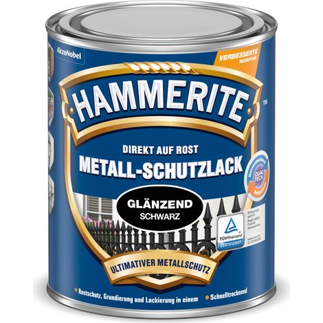 Hammerite Metallschutzlack Glänzend, 3in1- Rostschutz, Schwarz, 750 ml (1/5)
