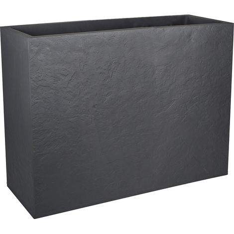 EDA – Jardinière rectangulaire Volcania effet pierre 78,5 x 29,5 x 60 cm – 46 L – Polypropylène anti-UV – Réserve d'eau intégrée – Gris anthracite