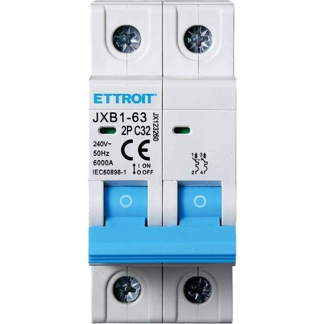ETTROIT Magnetothermischer Schalter 2P 32A 220V 6KA 2 MODULE JX123260