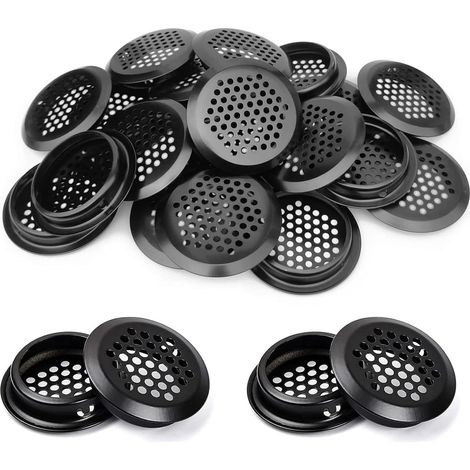 Griglie di ventilazione rotonde in acciaio inox, griglie di ventilazione convesse per mobili da cucina e armadi, 30 pezzi (nero)