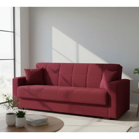 Divano Letto 3 Posti - Contenitore Reclinabile, Rosso, -, 212x80 cm Bermejo