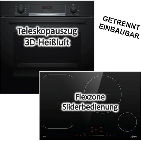 Herdset Bosch Backofen 3D-Heißluft Teleskopauszug + Midea Flex-Induktionskochfeld 77 cm
