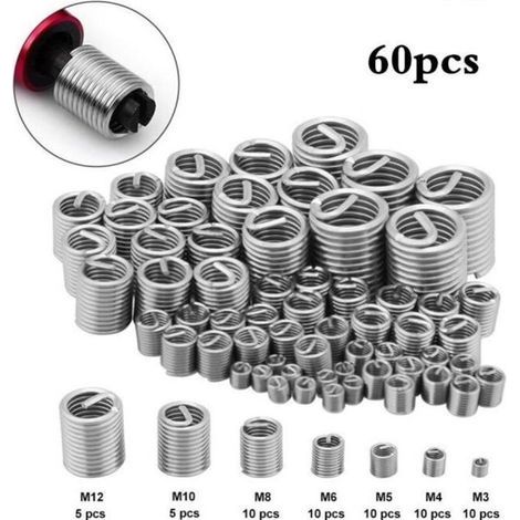 pair Kit Réparation Filetage HELICOIL 60pcs M3 M4 M5 M6 M8 M10 M12 -QUT