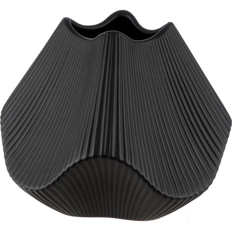 Vase à lamelles - Noir Mat - Céramique - Hauteur 19 cm x Largeur 22 cm - Vase décoratif (1/4)