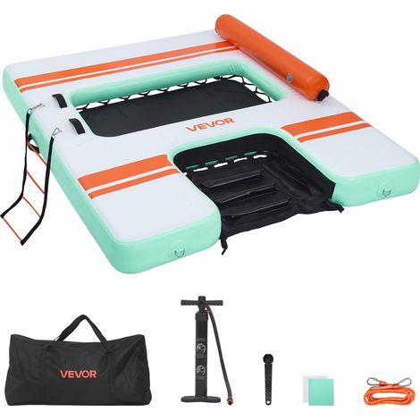 VEVOR Colchoneta para Piscina 2,44 x 1,83 m, Flotador Inflable Gigante en Forma de Rectángulo, con Malla Escalera Desmontable Rampa de Tobogán, Hamaca Inflable Isla de Agua para Piscina Playa Lago (1/5)