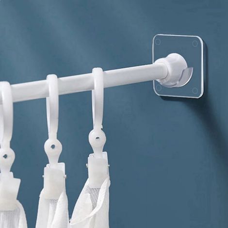 Support Pour Rideau De Douche - Adhésif Sans Perçage - Compatible Avec Tiges Rondes Jusqu'à 28 mm - Blanc - 2 Pièces (1/5)