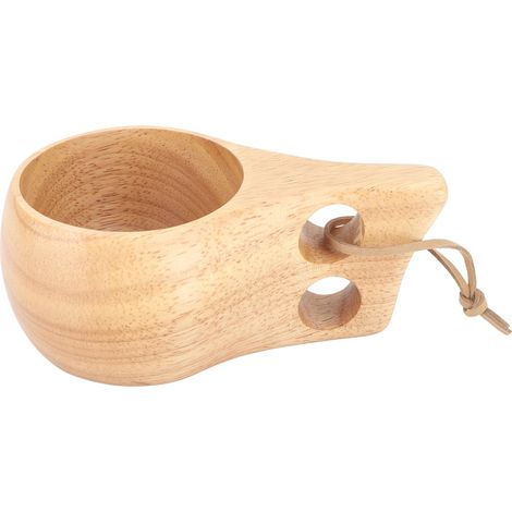 Tasse à thé en bois multifonctionnelle de style nordique avec anse, idéale pour boire du vin, du lait ou du café. Contenance : 200 ml. Double trou. (1/5)
