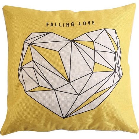 Housse De Coussin En Lin - Motif Love Jaune - Fermeture Éclair Invisible - Pour Canapé Chambre Bureau Voiture - 1 Pièce (1/2)
