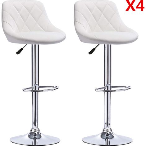 Aqrau Lot de 8 Tabouret de bar en similicuir , Hauteur et rotation réglables， Blanc (1/3)