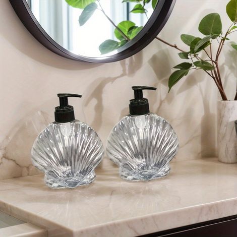 Flacons distributeurs de savon transparents à coque, flacons distributeurs vides rechargeables en plastique avec pompe pour lotion, gel douche (1/4)