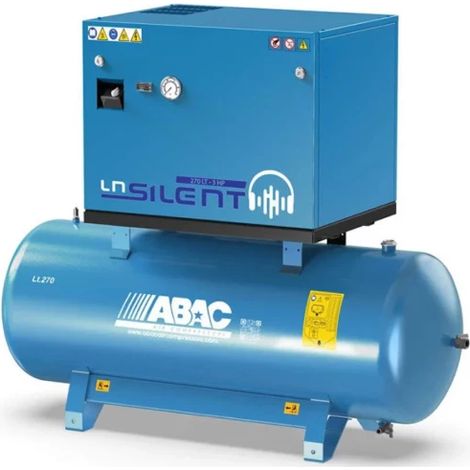 Abac – Compresseur d'air silencieux 5,5 CV – 270 litres – Pression 11 bar – Débit 34,2 m³/h – Alimentation 400V tri – Niveau sonore 67 dB(A) (1/3)