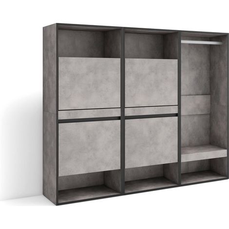 Skraut Home - Zapatero, Armario zapatos botas, 180x145x35 cm, Dormitorio, habitación, Vestidor abierto, Estilo Moderno, Gris Cemento (1/5)