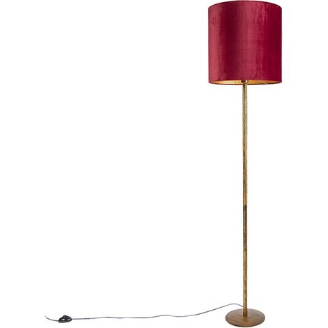 Vintage Stehleuchte Gold mit rotem Schirm 40 cm - Simplo