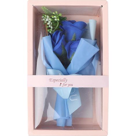 Coffret cadeau de 1 bouquet de roses artificielles en savon, rose simulée, cadeau de Saint-Valentin-25X14.5CM-Blue (1/3)