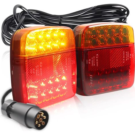 Kit de feux de remorquage magnétiques à LED, câble de 7,3 m avec prise européenne à 7 broches, 4 modes d'éclairage brillants, étanche IP67, adapté aux camping-cars, bateaux et caravanes (1/4)