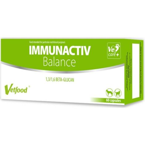 Complément alimentaire Vetfood Immunactiv Balance pour chiens et chats, pour l'immunité, 60 gélules.