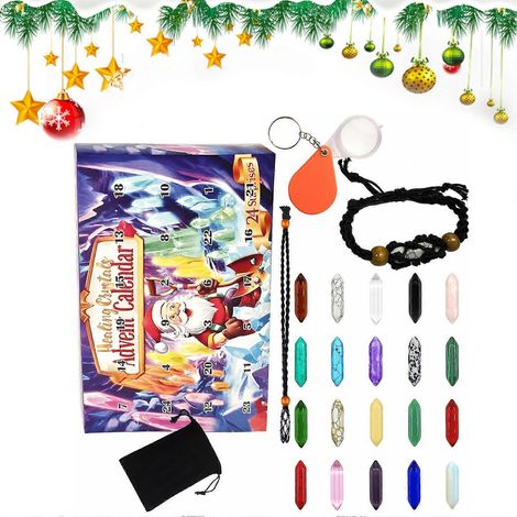 Calendario de Adviento de Cristal de 24 días, soporte para collar de cristal, juego de calendarios de piedra mineral con bolsa. (1/5)