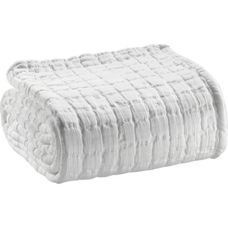 VIVARAISE - Jeté de lit Swami en coton 100% - Blanc - 180 x 260 cm