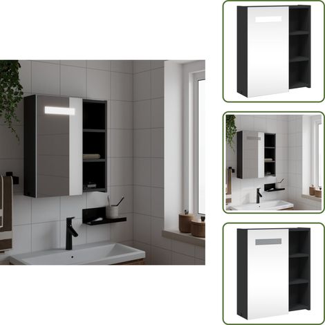 The Living Store Armoire de salle de bain à miroir avec LED noir 45x13x52 cm - Armoire Salle De Bain - Meuble Salle De Bain - Armoire Miroir - Luminaire Led - Rangement Salle De Bain