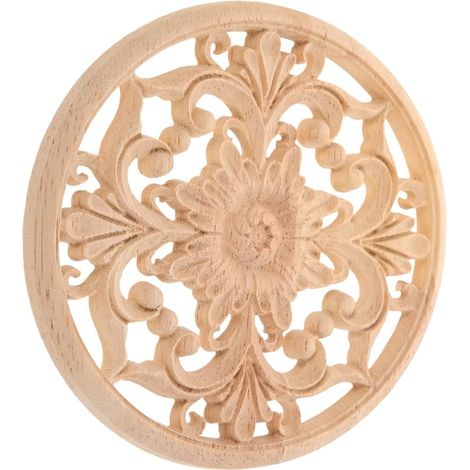 Incrustation en bois ronde sculptée, 12x12 cm, kaki. (1/5)