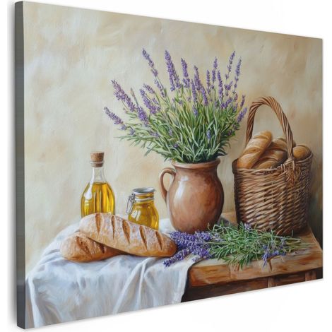 TABLEAU SUR TOILE Lavande - Pain - Nature morte Décoration Murale 40x30 cm