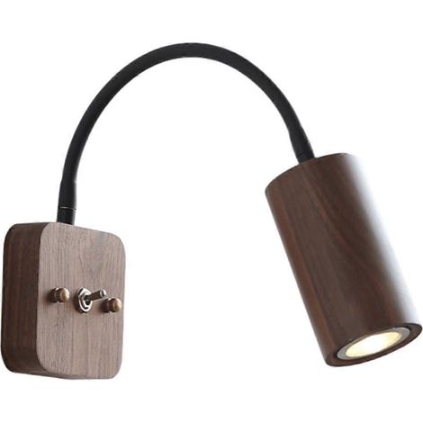LED-Wandleuchte im Vintage-Design für Wohn- oder Schlafzimmer, rund, aus schwarzem Walnussholz, hölzerne Nachttischlampe. (1/5)