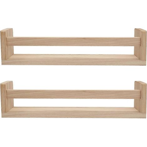 Lot de 2 étagères murales flottantes en bois naturel pour enfants, étagère à épices de cuisine (1/5)