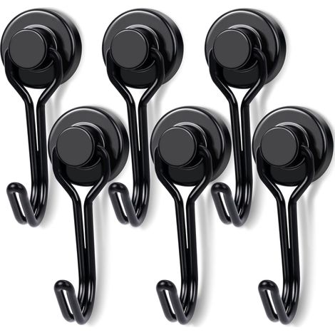 Crochet magnétique rotatif noir, ventouse magnétique puissante (13 kg), idéal pour réfrigérateur, cuisine et autres surfaces magnétiques, lot de 6 (1/3)