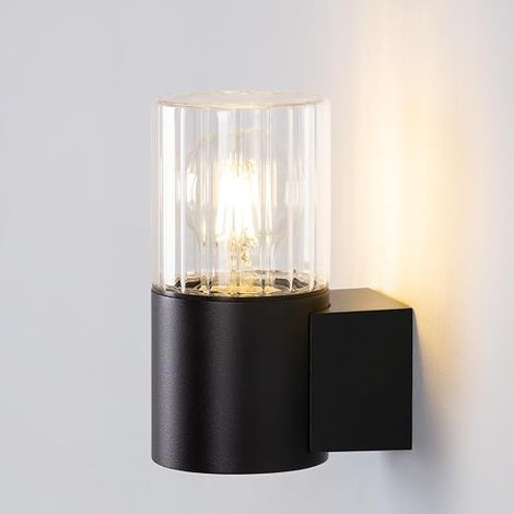 DAWALIGHT Applique Murale en Verre Exterieur/Interieur E27, IP44 Étanche Mural Lampe Éclairage pour Entrée Jardin Chambre Couloir Salon, Noir
